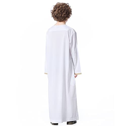 IMEKIS Kids Embroidered Arab Thobe with Pockets for Muslim Boys