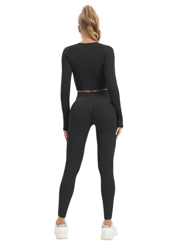 JOLLMONO Women's Long Sleeve Yoga Outfits for Gym
