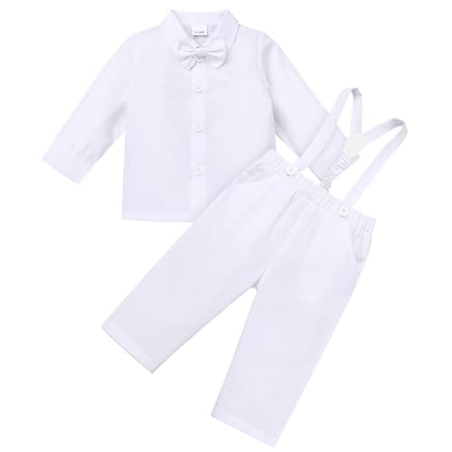Christening Outfit for Toddler Boy with Bowtie and Suspenders