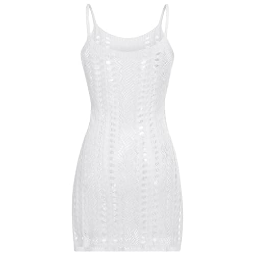 IMEKIS Women Summer Crochet Bikini Cover-Up Spaghetti Straps Side Split