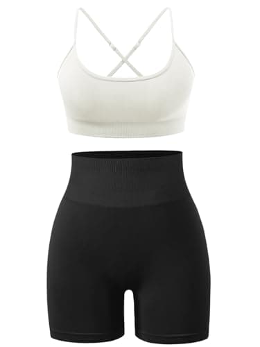 High Waisted Yoga Shorts and Strappy Sports Bra Gym Set for Women
