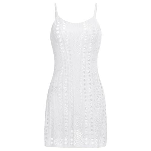 IMEKIS Women Summer Crochet Bikini Cover-Up Spaghetti Straps Side Split