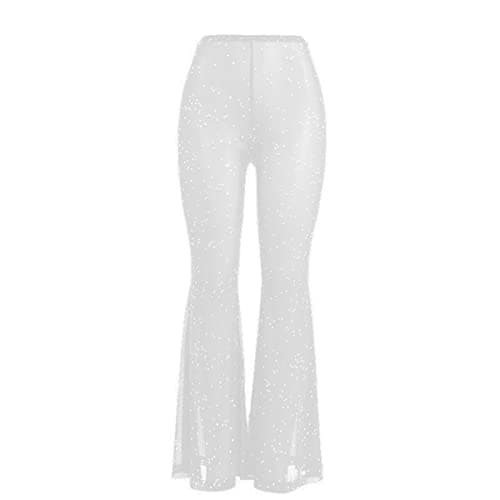JUMISEE Women's Flared Mesh Sheer Pants for Dance Festival Clubwear
