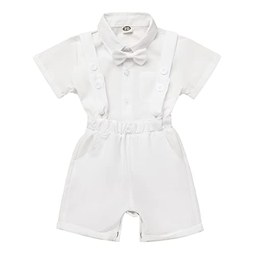 IMEKIS Baby Boy Baptism Outfit with Bowtie and Suspenders