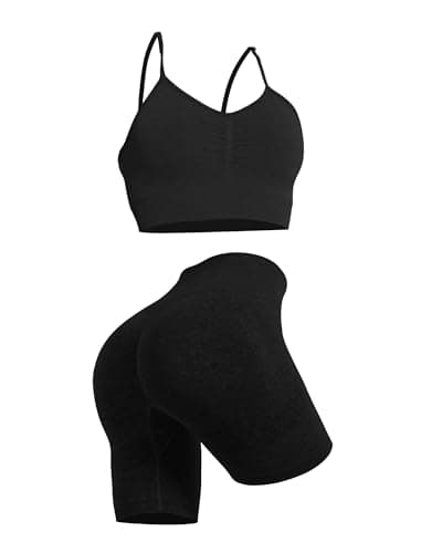 Women's Workout Sets: Strappy Sports Bra & High Waist Biker Shorts