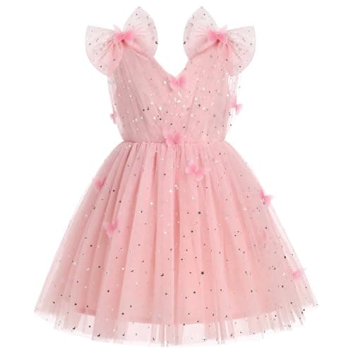 Toddler Girls' Butterfly Dress with Sparkle Sequins - Formal Birthday Wedding Outfits (2-10T)