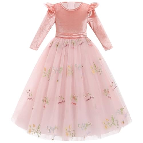 IMEKIS Embroidered Floral Velvet Dress for Toddler Girl Fall Winter 3-12T