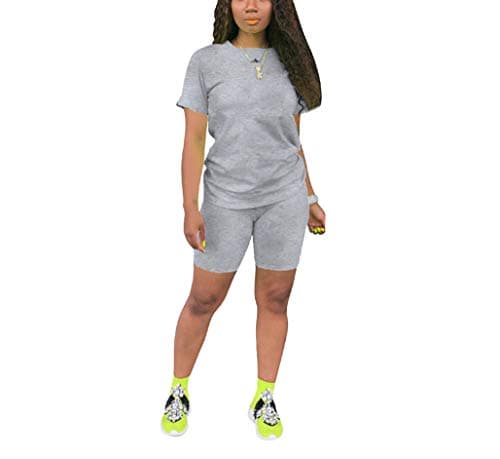 KINIKO Women's Casual Fashion Sports Suit Set - Short Sleeve Top and Pants