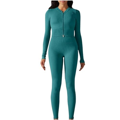 Fartey Women's Matching Workout Set High Waist Leggings & Zip Up Tops