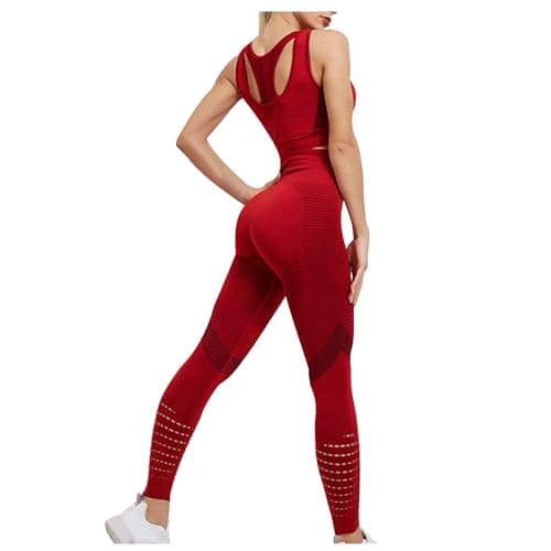 Fartey High-Waist Seamless Leggings Matching Backless Strappy Sports Bras Yoga Running Set
