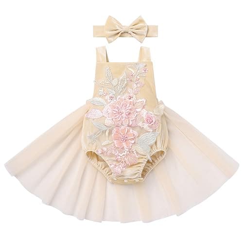 IBTOM CASTLE Baby Girl Boho One-Ruffle Lace Romper Tutu Dress for 1st Birthday Photoshoot
