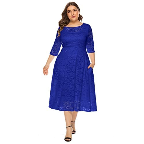 Plus Size Floral Lace Cocktail Dress with Pockets for Women