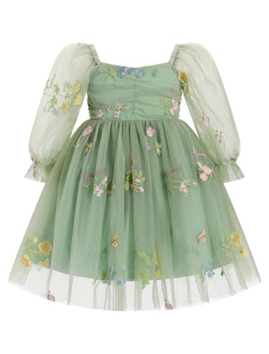 Toddler Girl Birthday Dress with Floral Print and Long Sleeves