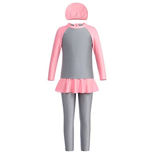 IMEKIS Modest Girl Burkini Swimsuit with Long Sleeve Rash Guard and Hijab Capris