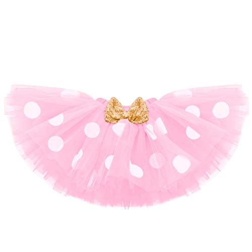 Baby Girls' 1st Birthday Polka Dot Romper Tutu Outfit with Mouse Ears Headband for Cake Smash Photo Shoot