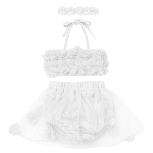 Newborn Baby Girl 1st Birthday Outfit: Boho Flower Halter Top with Tulle Bottoms