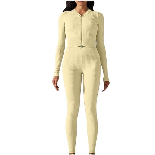 Fartey Women's Matching Workout Set High Waist Leggings & Zip Up Tops