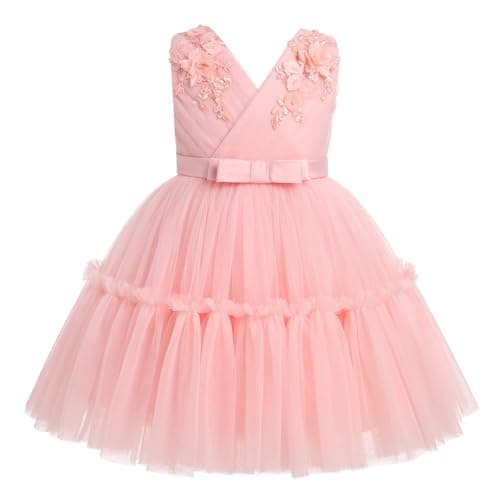 ODASDO V-Neck Sleeveless Tulle Tutu Dress for Flower Girls and Kids