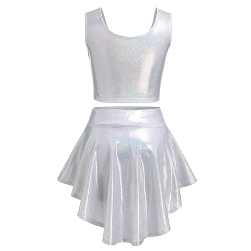 ABAFIP Women's Shiny Crop Top & High-Low Skirt Music Festival Outfit Set