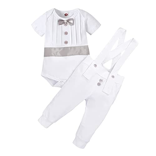 Baby Boys Christening Outfit Bowtie Romper Suit Set