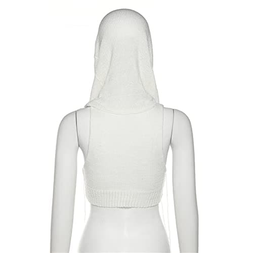 Women Knitted Sleeveless Hoodie Crop Top Streetwear Rave Outfit