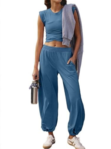 Glamaker Women's Two-Piece Athletic Set Casual Workout Tops & Sweatpants