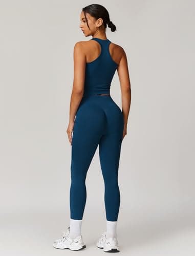 Womens QBGJTD Workout Sets: Racer-back Top & High-Waist Leggings