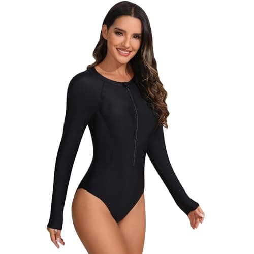 IMEKIS Womens UV Protection Colorblock Rashguard Swim Suit