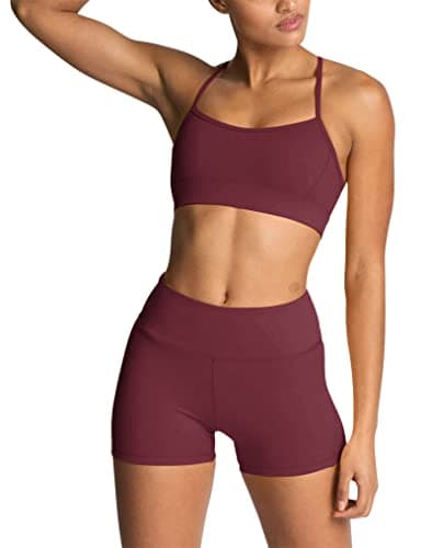 IWEMEK Women's High-Waisted Biker Shorts & Cross Back Sports Bra Gym Set