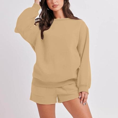 MXTPOV Women's 2024 Fall Two-Piece Outfit Long Sleeve Pullover Shorts Tracksuit