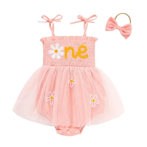 TITKKOP Baby Girl 1st Birthday Tulle Romper Sleeveless Bodysuit