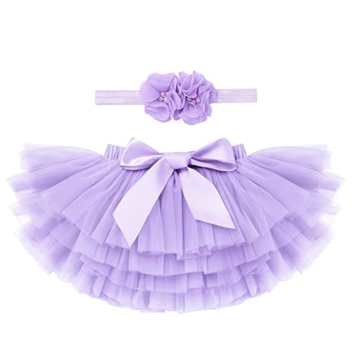 IMEKIS Baby Girls Tutu Skirt Diaper Cover Headband Set for Birthday Photo Shoot