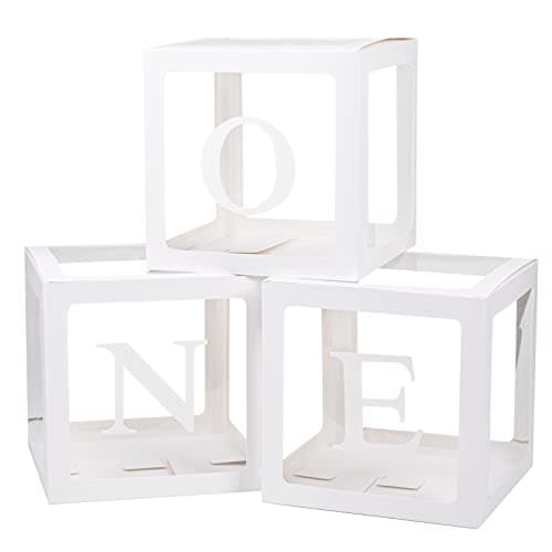 Keencopper 1st Birthday Decorations - 3 Pcs Balloon Boxes, Clear Blocks, Letter Props
