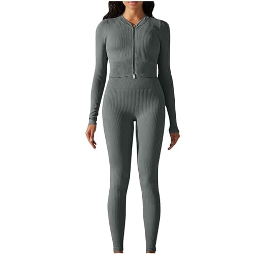 Fartey Women's Matching Workout Set High Waist Leggings & Zip Up Tops