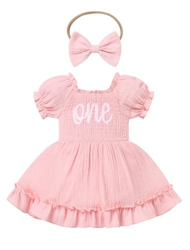 IMEKIS Baby Girl Half 1st Birthday Smocked Strawberry Dress