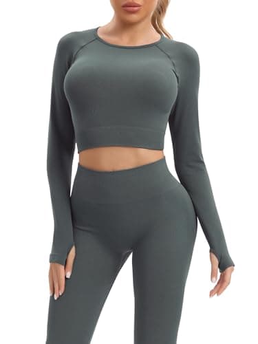 JOLLMONO Women's Long Sleeve Yoga Outfits for Gym
