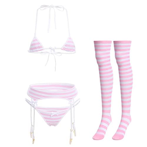 IMEKIS Women's Kawaii Anime Lingerie Set 4Pcs Outfit