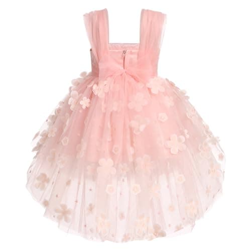 Toddler Girls' High-Low Flower Tulle Dress for Weddings, Parties, and Photoshoots