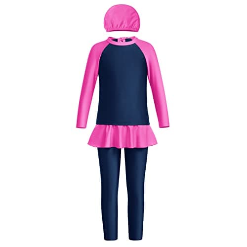 IMEKIS Modest Girl Burkini Swimsuit with Long Sleeve Rash Guard and Hijab Capris