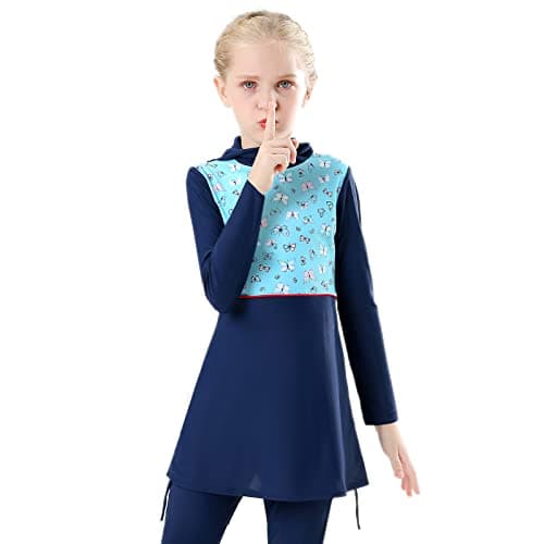IMEKIS Modest Girl Burkini Swimsuit Set with Long Sleeve Rash Guard
