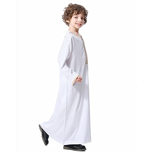 IMEKIS Kids Embroidered Arab Thobe with Pockets for Muslim Boys