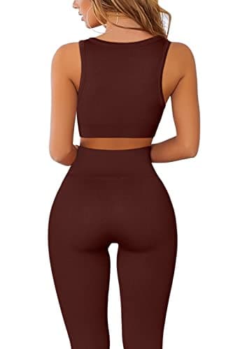 QINSEN Women's Workout Sets: Seamless Crop Tank and High Waist Yoga Leggings