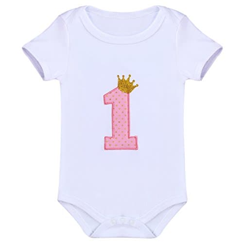 OwlFay Baby Girl 1st Birthday Crown Romper & Skirt + Bow Headband Party Dress Set