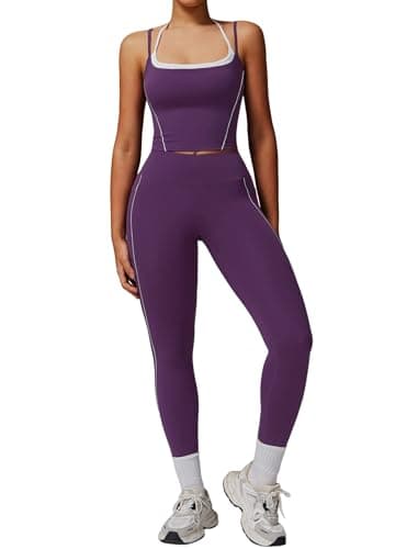 Womens Workout Set Spaghetti Straps Tank Top & High Waist Leggings with Pockets