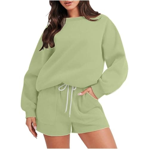 MXTPOV Women's 2024 Fall Two-Piece Outfit Long Sleeve Pullover Shorts Tracksuit