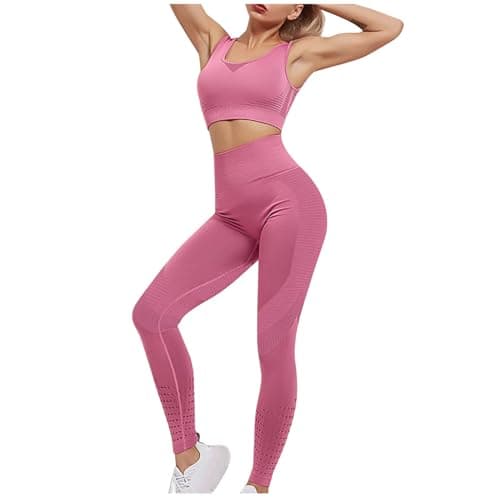 Fartey High-Waist Seamless Leggings Matching Backless Strappy Sports Bras Yoga Running Set