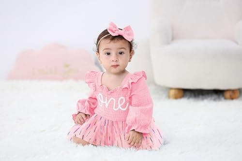 TITKKOP Baby Girl 1st Birthday Tulle Romper Long Sleeve Cake Smash Outfit
