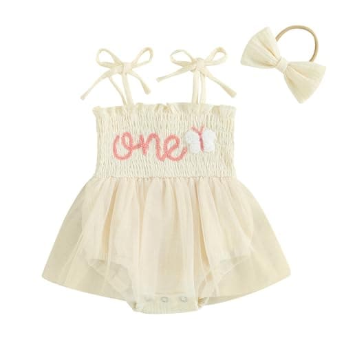 Baby Girl 1st Birthday Butterfly Embroidery Romper