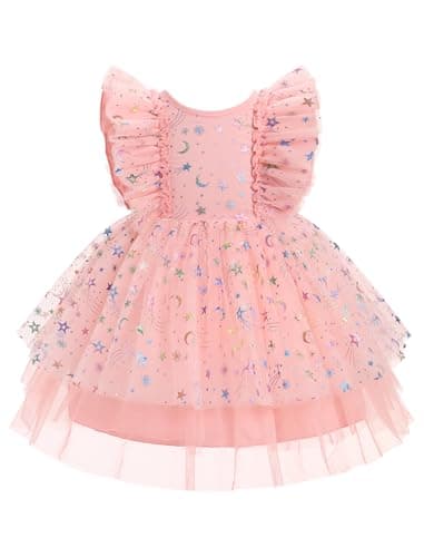 IMEKIS Girls' Confetti Stars Birthday Princess Tulle Dress for 3-10T