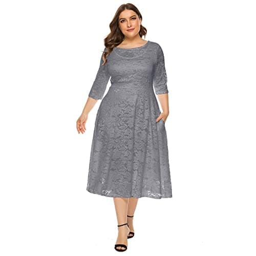 Plus Size Floral Lace Cocktail Dress with Pockets for Women